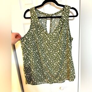 Keyhole Back Green Floral Top